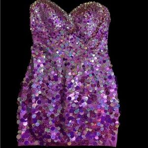 Alyce Paris Strapless Sequin Dress in Purple